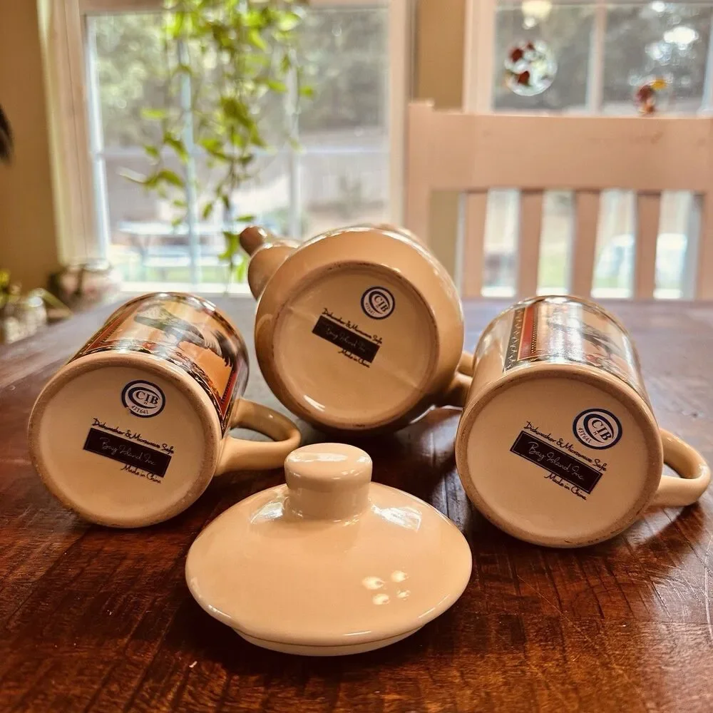 Bay Island Inc. Rooster Brand Ceramic Tea Set-Teapot with Lid & 2 Matching Mugs